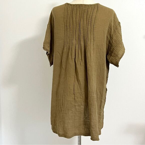 Free People Olive Green Babydoll Mini Dress XS Boho Muslin Gauze Appearance - Picture 7 of 11